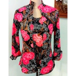Vintage Womens Floral Coat Jacket Blouse Top Sleeveless Quilted Alice Stuart 2pc